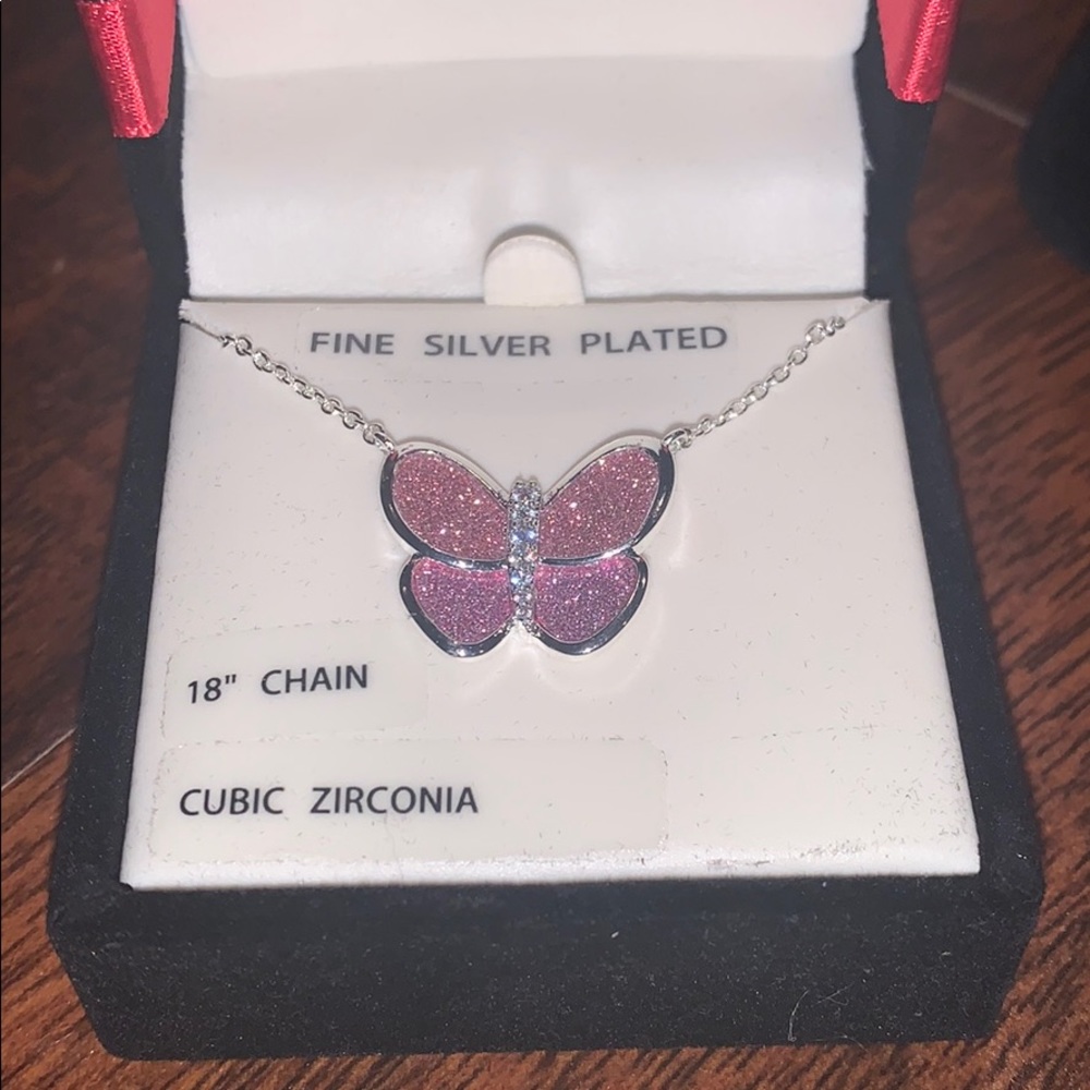 CZ Glitter Butterfly Pendant Necklace